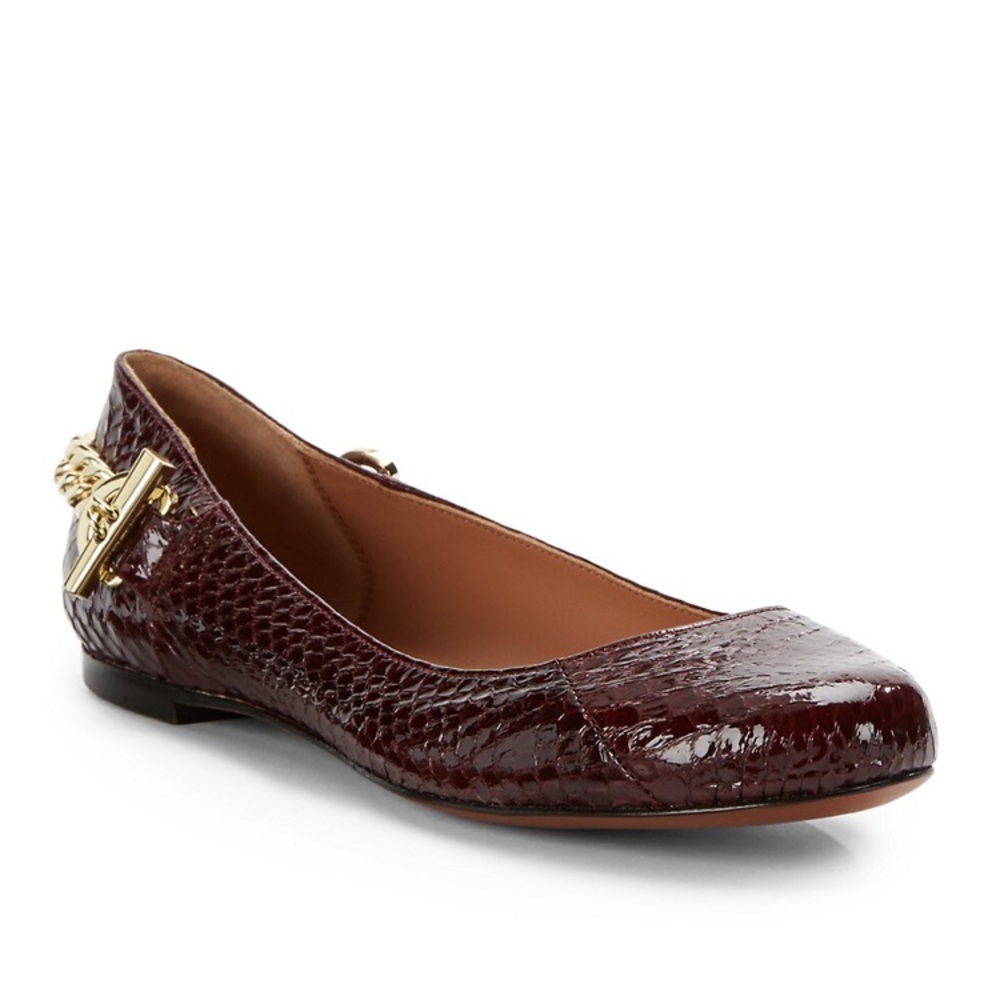 Rachel Zoe Women’s Plum Snakeskin Leather Flats-Size 8